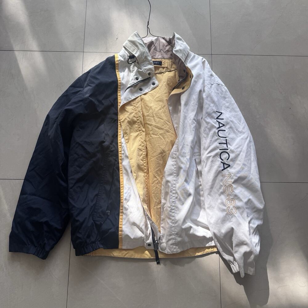 Vintage Nautica Reversible Sailing Jacket XL NS-83 Color Block Navy Yellow 90s